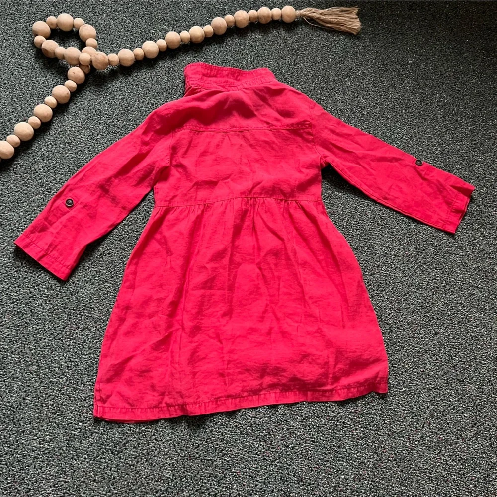 ZARA Red Button Down Babydoll Shirt Ribbwd Casual Midi Long-Sleeve Collar Dress